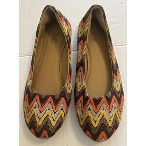 Kalli Women's Crochet Flats Size 10M Brown Zig Zag Textile Shoes‎ 70s Hippie
